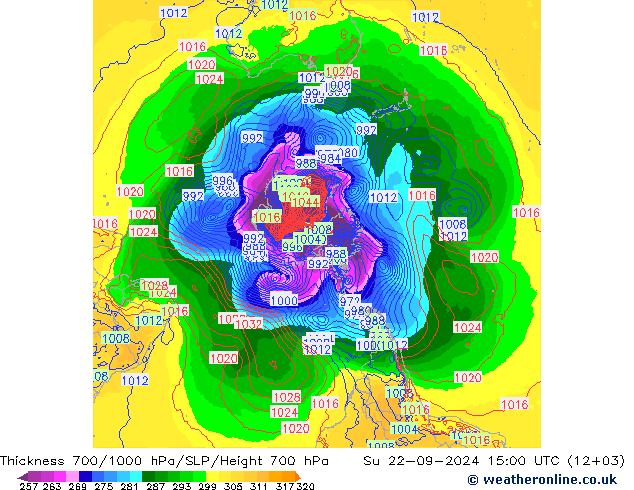 700-1000 hPa Kalınlığı GFS Paz 22.09.2024 15 UTC