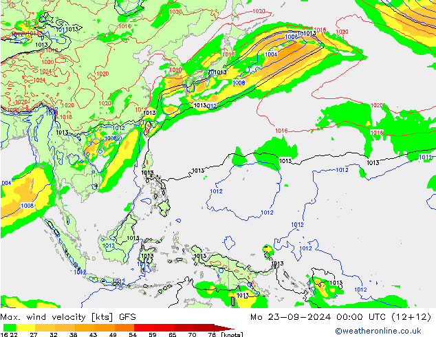 Max. wind velocity GFS pon. 23.09.2024 00 UTC