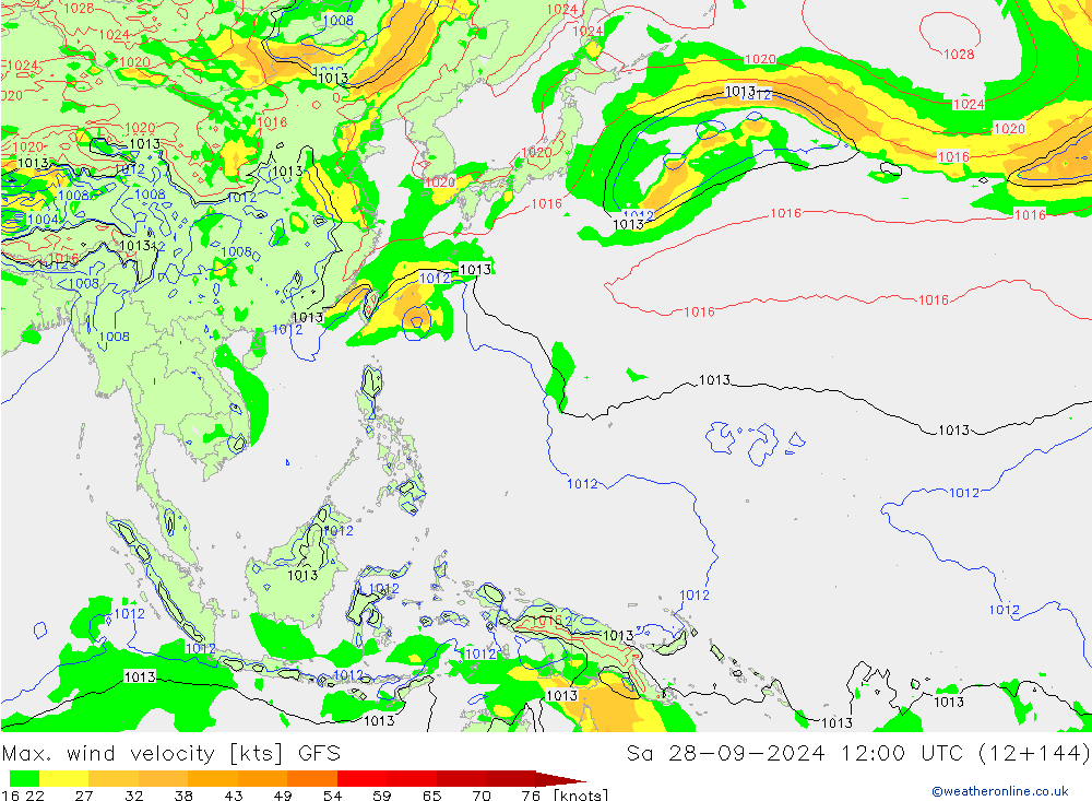 Max. wind velocity GFS sab 28.09.2024 12 UTC