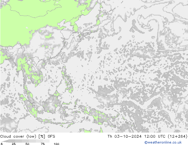 Cloud cover (low) GFS Th 03.10.2024 12 UTC