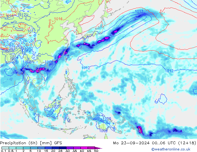 Z500/Rain (+SLP)/Z850 GFS Po 23.09.2024 06 UTC