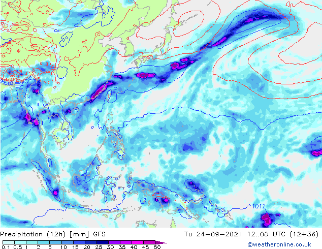 Totale neerslag (12h) GFS di 24.09.2024 00 UTC