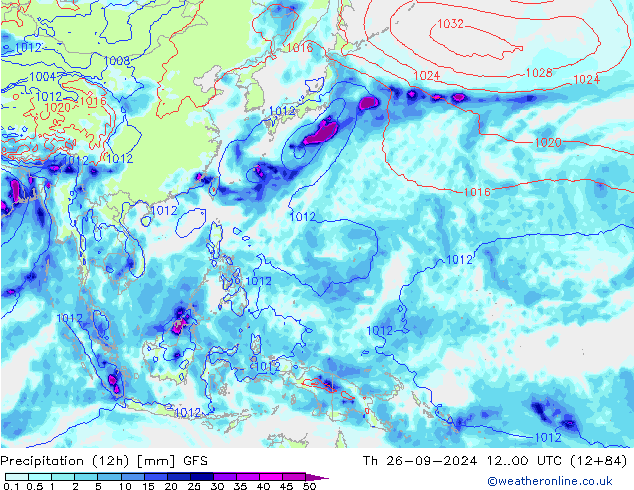 Precipitation (12h) GFS Čt 26.09.2024 00 UTC