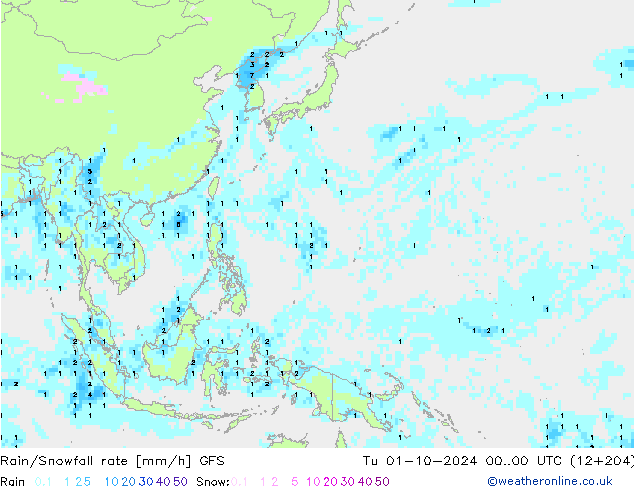 Rain/Snowfall rate GFS  01.10.2024 00 UTC