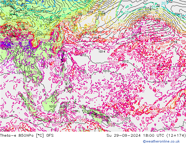 Theta-e 850hPa GFS dim 29.09.2024 18 UTC