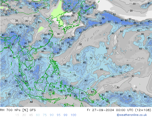 RH 700 hPa GFS ven 27.09.2024 00 UTC