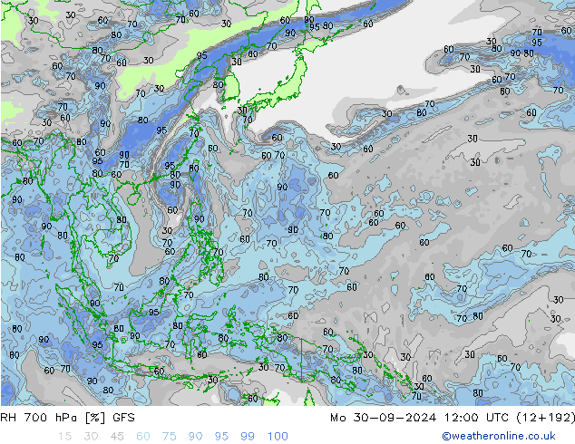 RH 700 hPa GFS Mo 30.09.2024 12 UTC