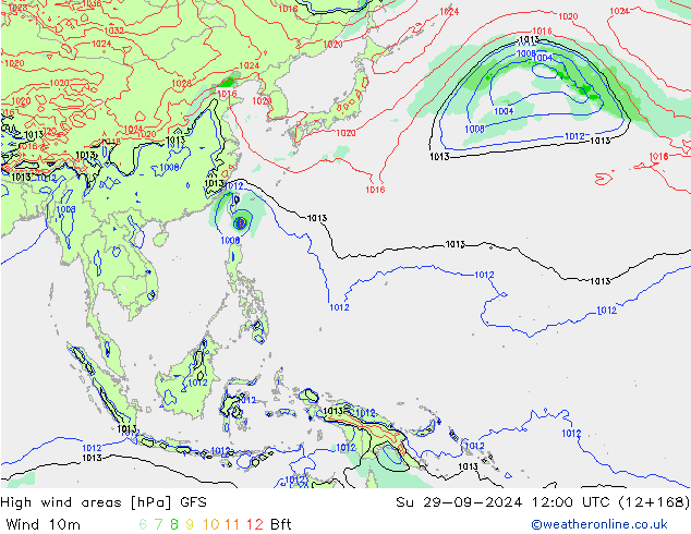 High wind areas GFS dim 29.09.2024 12 UTC