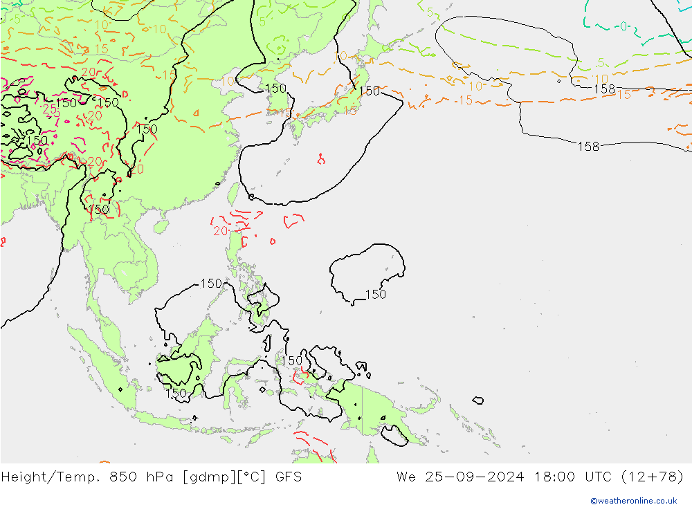 Height/Temp. 850 hPa GFS śro. 25.09.2024 18 UTC