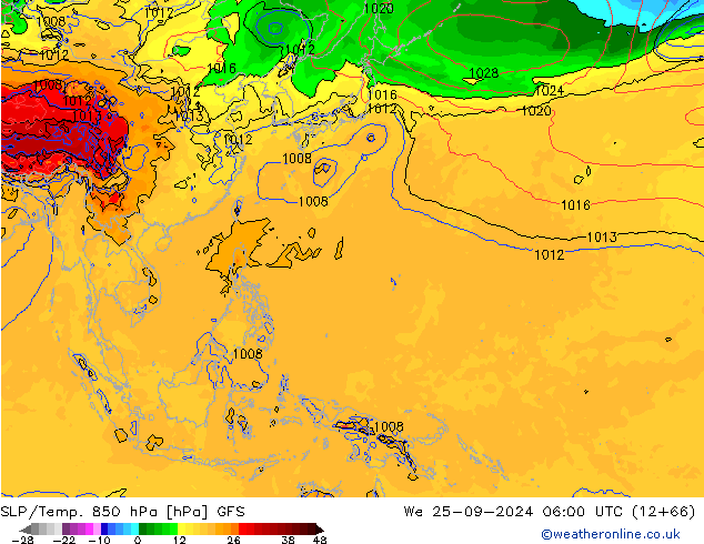 SLP/Temp. 850 hPa GFS We 25.09.2024 06 UTC