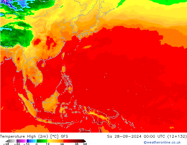 Temperature High (2m) GFS Sa 28.09.2024 00 UTC