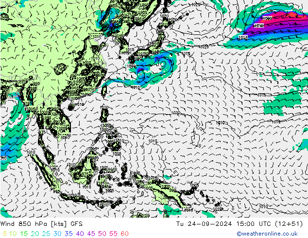 Wind 850 hPa GFS Di 24.09.2024 15 UTC