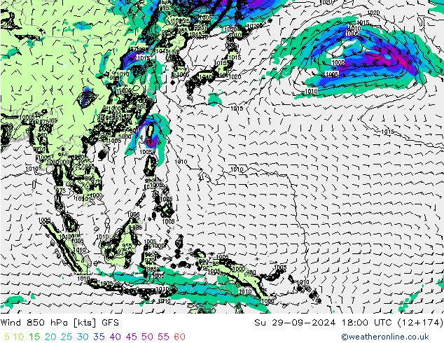 Wind 850 hPa GFS Su 29.09.2024 18 UTC