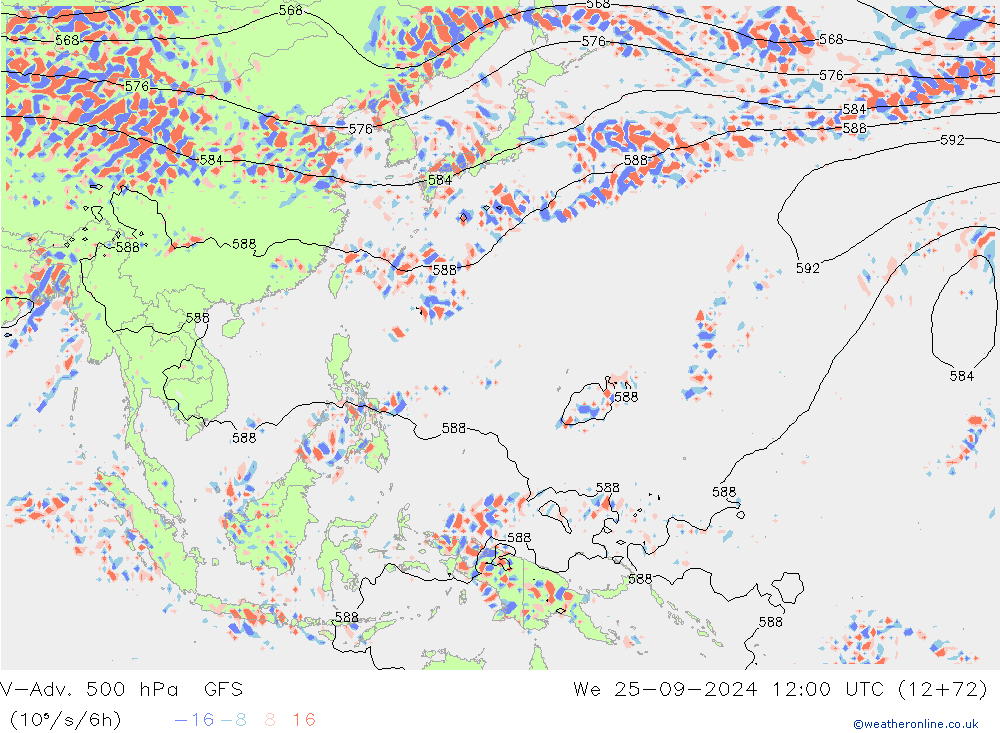 V-Adv. 500 hPa GFS mié 25.09.2024 12 UTC