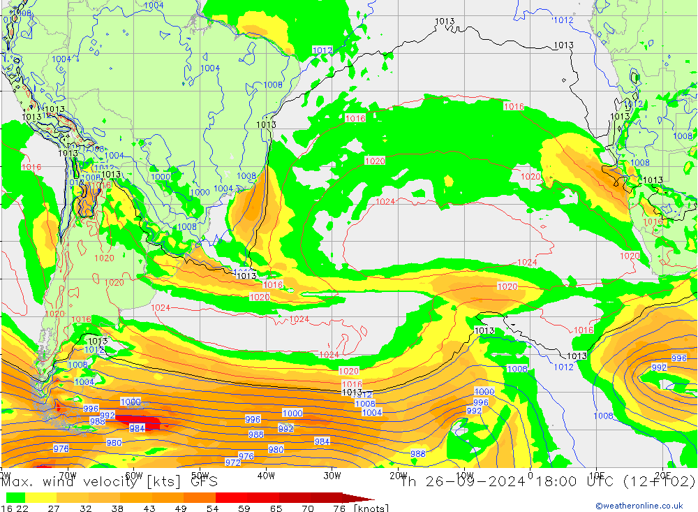 Max. wind velocity GFS Th 26.09.2024 18 UTC