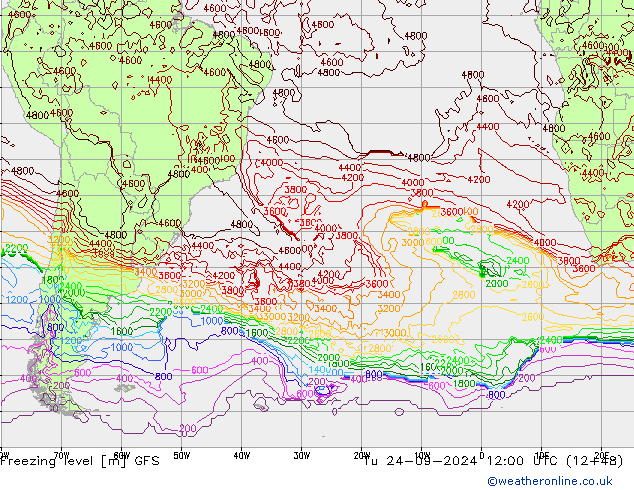 Freezing level GFS Tu 24.09.2024 12 UTC