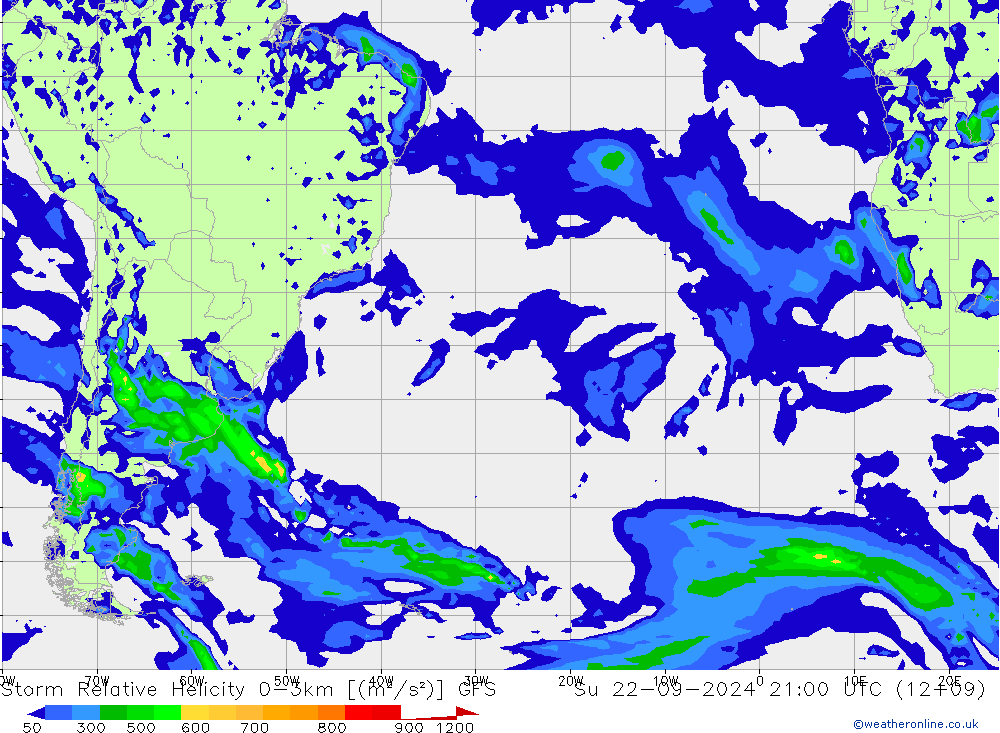 Storm Relative Helicity GFS Su 22.09.2024 21 UTC