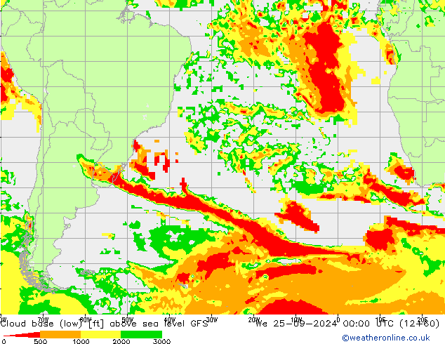 Cloud base (low) GFS We 25.09.2024 00 UTC
