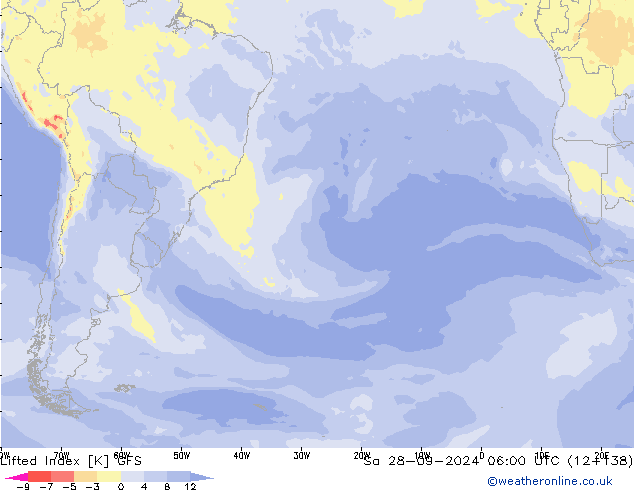 Lifted Index GFS Sa 28.09.2024 06 UTC