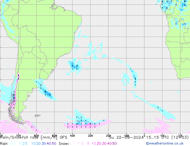 Rain/Snowfall rate GFS dom 22.09.2024 15 UTC