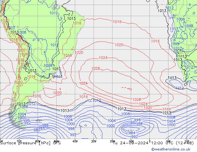 Presión superficial GFS mar 24.09.2024 12 UTC