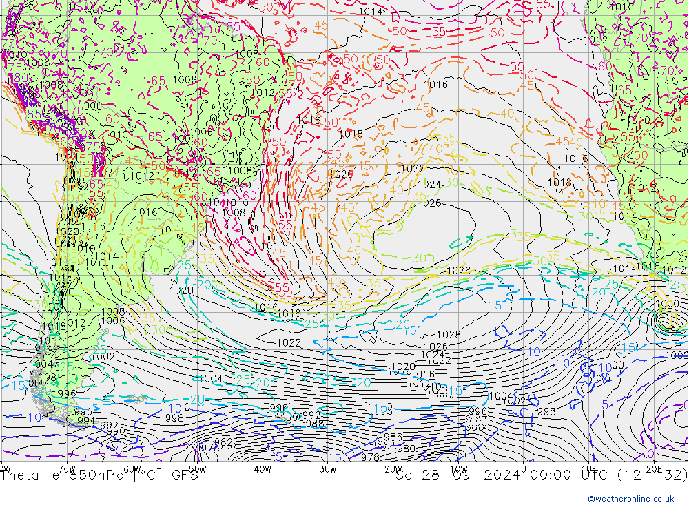 Theta-e 850hPa GFS  28.09.2024 00 UTC