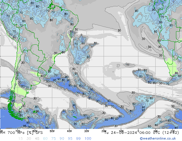 RH 700 hPa GFS Di 24.09.2024 06 UTC