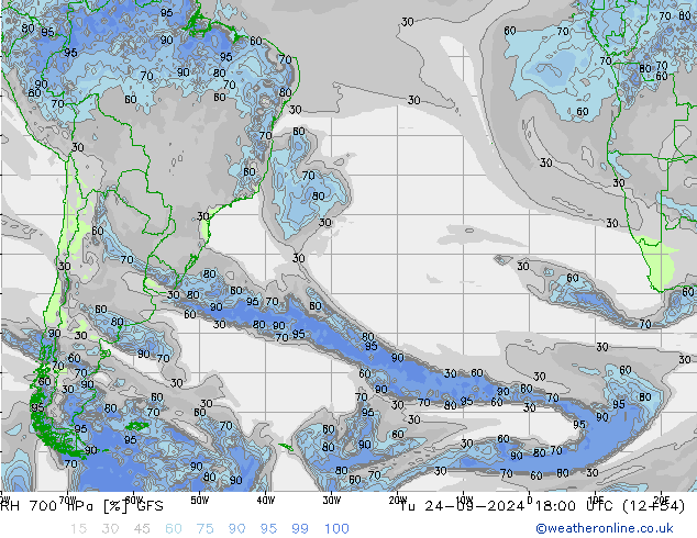 RH 700 hPa GFS Tu 24.09.2024 18 UTC