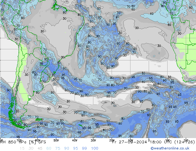 RH 850 hPa GFS Fr 27.09.2024 18 UTC