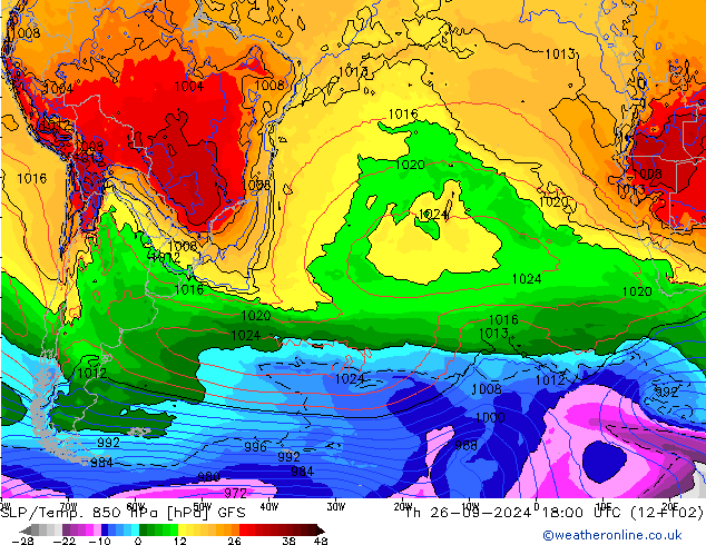 SLP/Temp. 850 hPa GFS do 26.09.2024 18 UTC