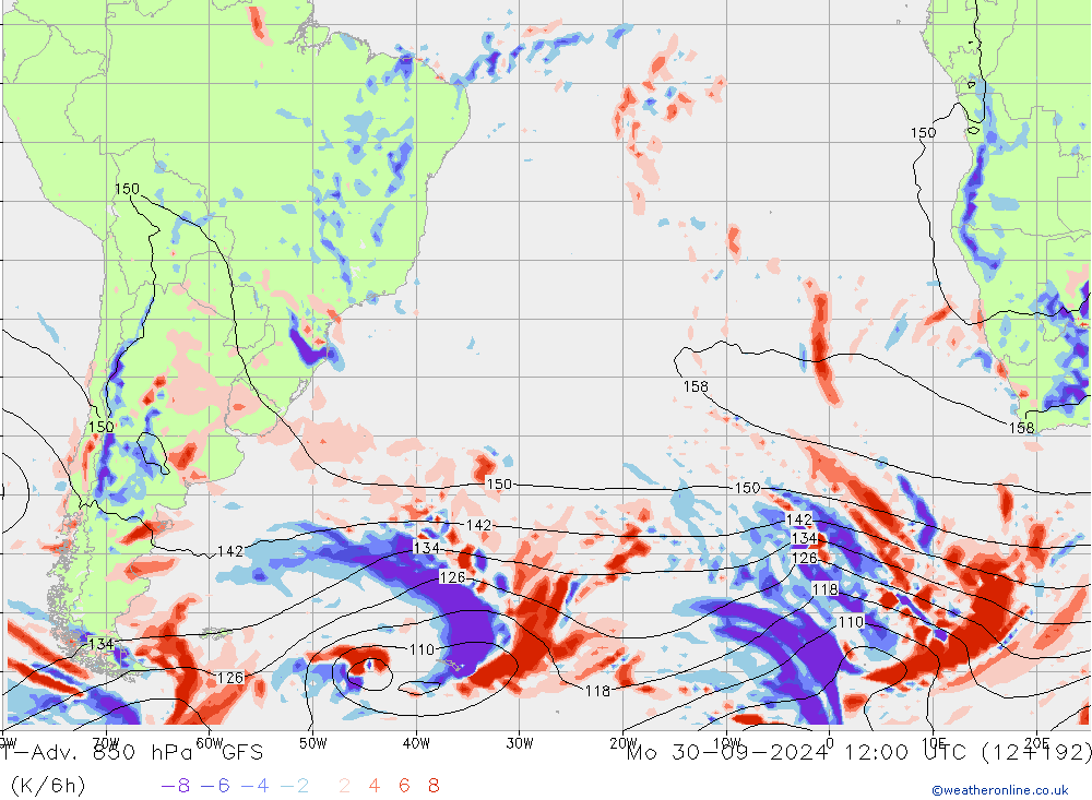 T-Adv. 850 гПа GFS пн 30.09.2024 12 UTC