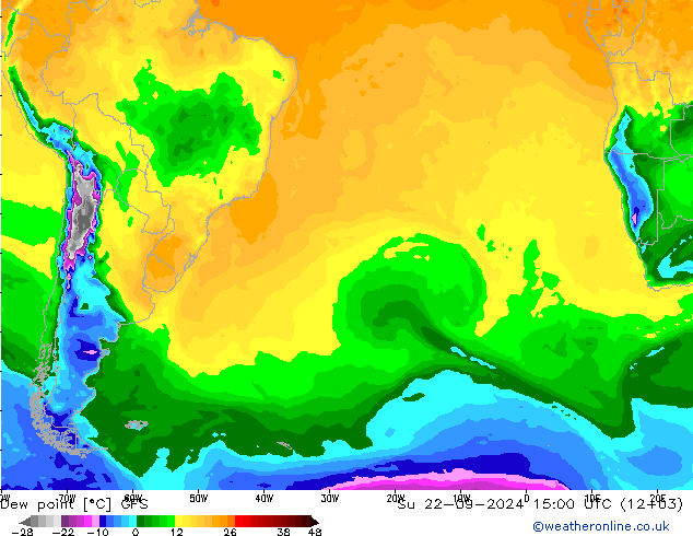 Çiğ Noktası GFS Paz 22.09.2024 15 UTC