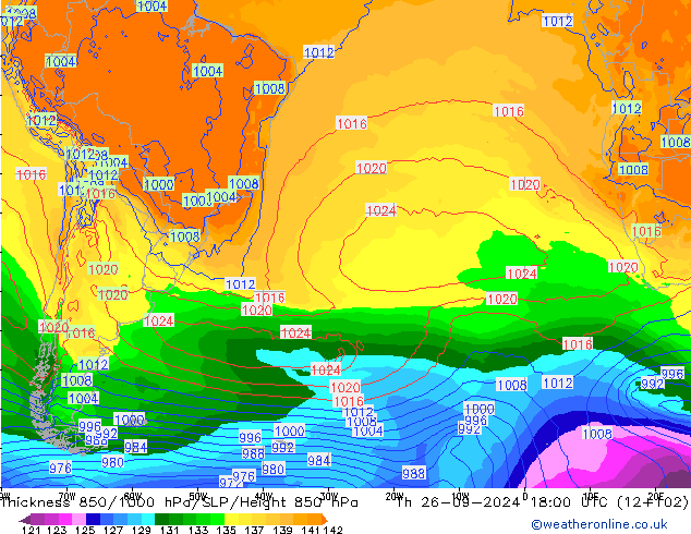 Thck 850-1000 hPa GFS Th 26.09.2024 18 UTC