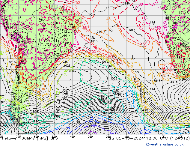 Theta-e 700hPa GFS Sa 05.10.2024 12 UTC