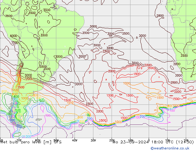 Wet bulb zero level GFS пн 23.09.2024 18 UTC