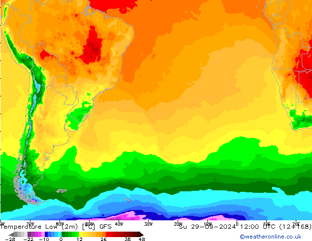 Nejnižší teplota (2m) GFS Ne 29.09.2024 12 UTC