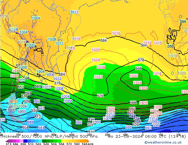 Thck 500-1000hPa GFS Mo 23.09.2024 06 UTC