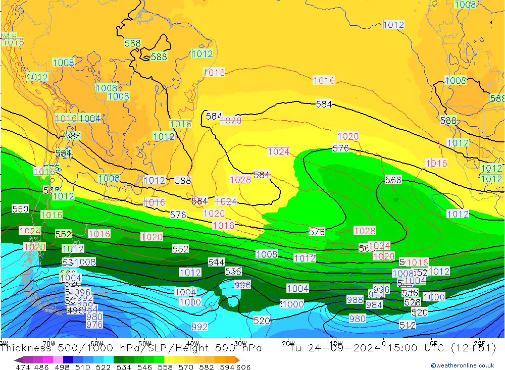 500-1000 hPa Kalınlığı GFS Sa 24.09.2024 15 UTC