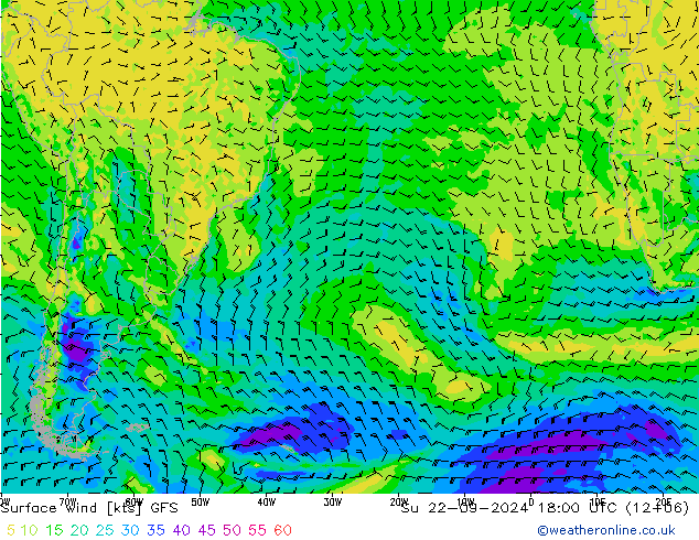 Surface wind GFS Ne 22.09.2024 18 UTC