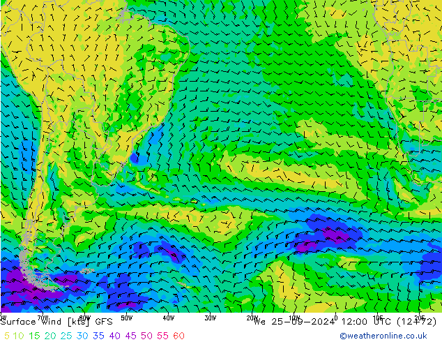 Surface wind GFS We 25.09.2024 12 UTC