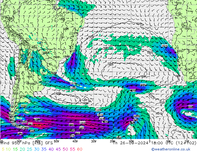 Wind 950 hPa GFS Th 26.09.2024 18 UTC