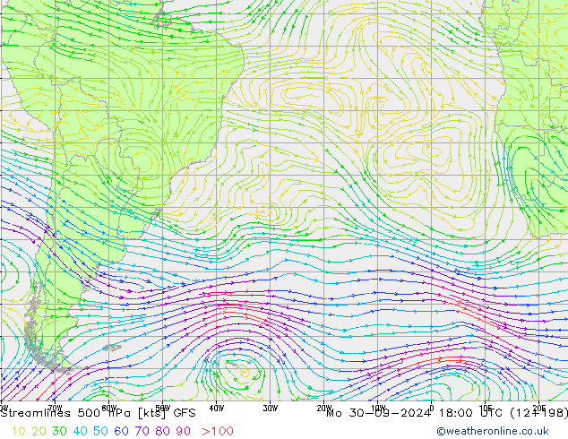 Streamlines 500 hPa GFS Mo 30.09.2024 18 UTC