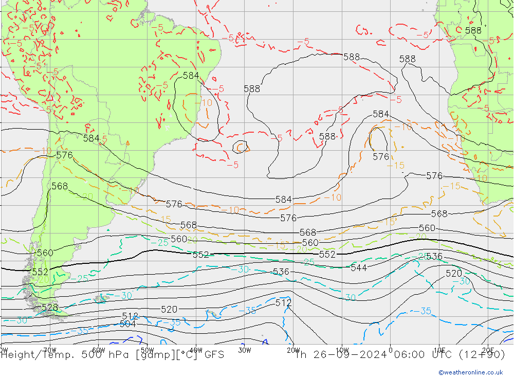 Yükseklik/Sıc. 500 hPa GFS Per 26.09.2024 06 UTC