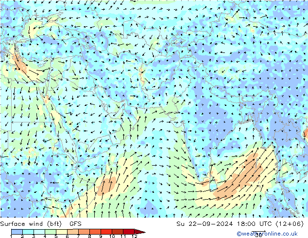 Viento 10 m (bft) GFS dom 22.09.2024 18 UTC