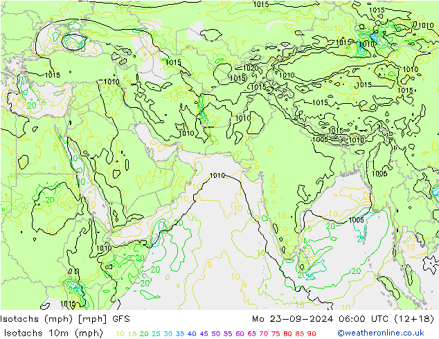 Isotachen (mph) GFS Mo 23.09.2024 06 UTC