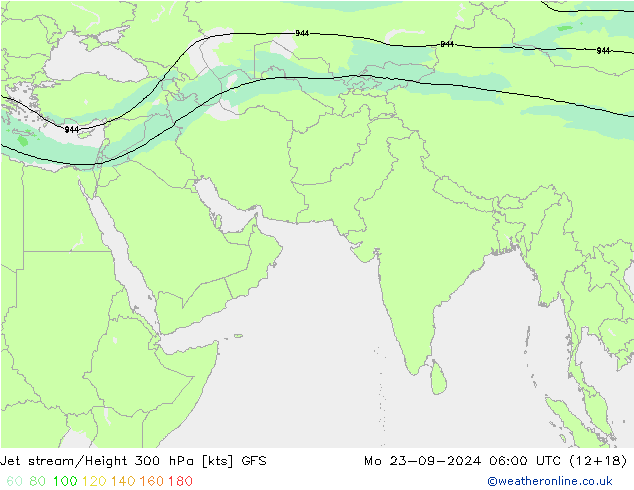 Jet stream/Height 300 hPa GFS Po 23.09.2024 06 UTC