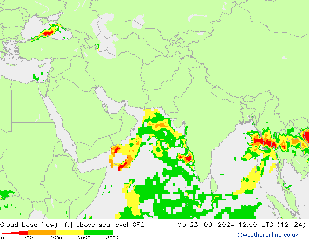 Cloud base (low) GFS Mo 23.09.2024 12 UTC