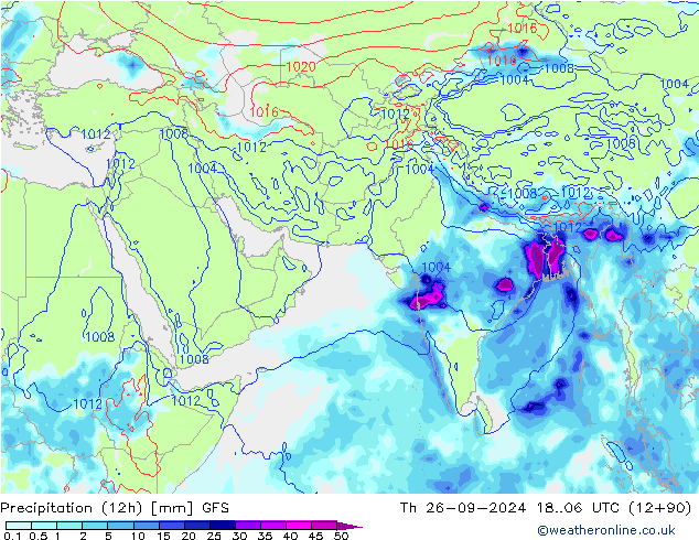 Precipitation (12h) GFS Čt 26.09.2024 06 UTC