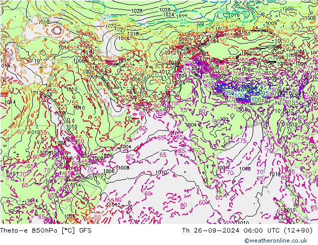 Theta-e 850hPa GFS do 26.09.2024 06 UTC