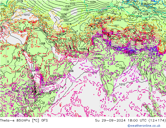 Theta-e 850hPa GFS Dom 29.09.2024 18 UTC